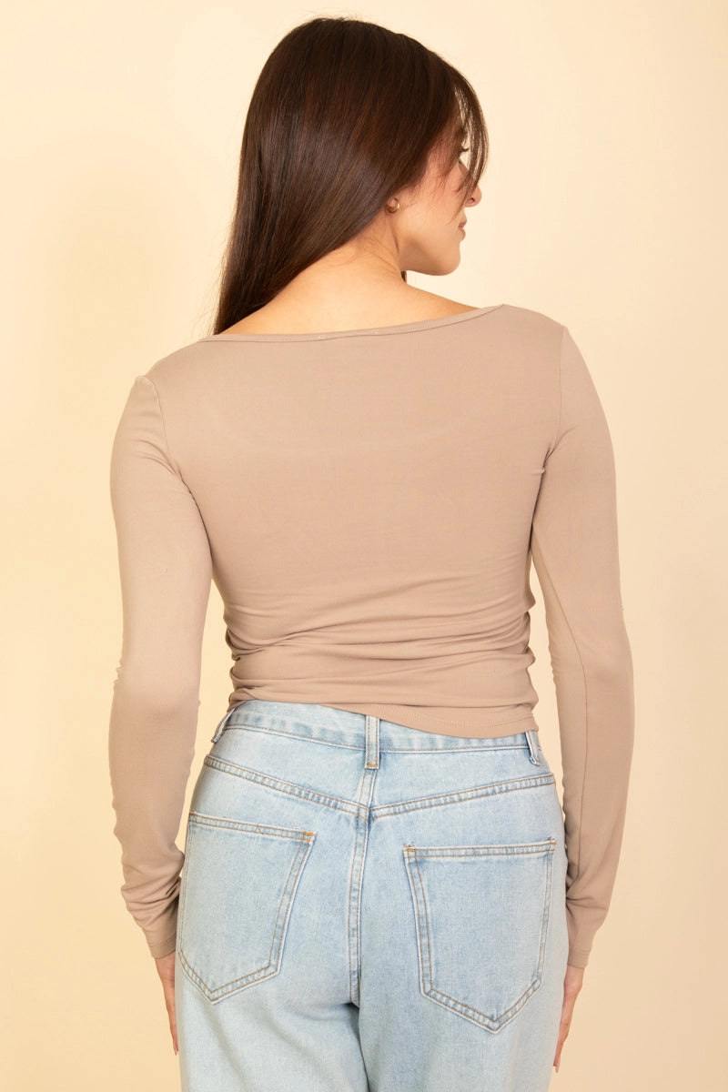 Taupe Square Neck Long Sleeve Top