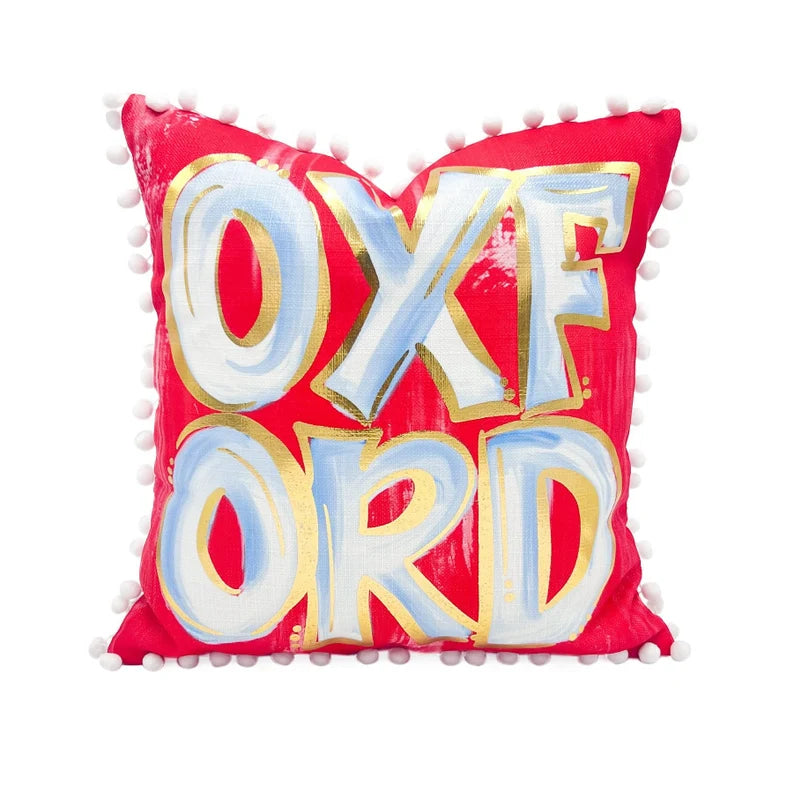 Red and Blue Pom Oxford Pillow
