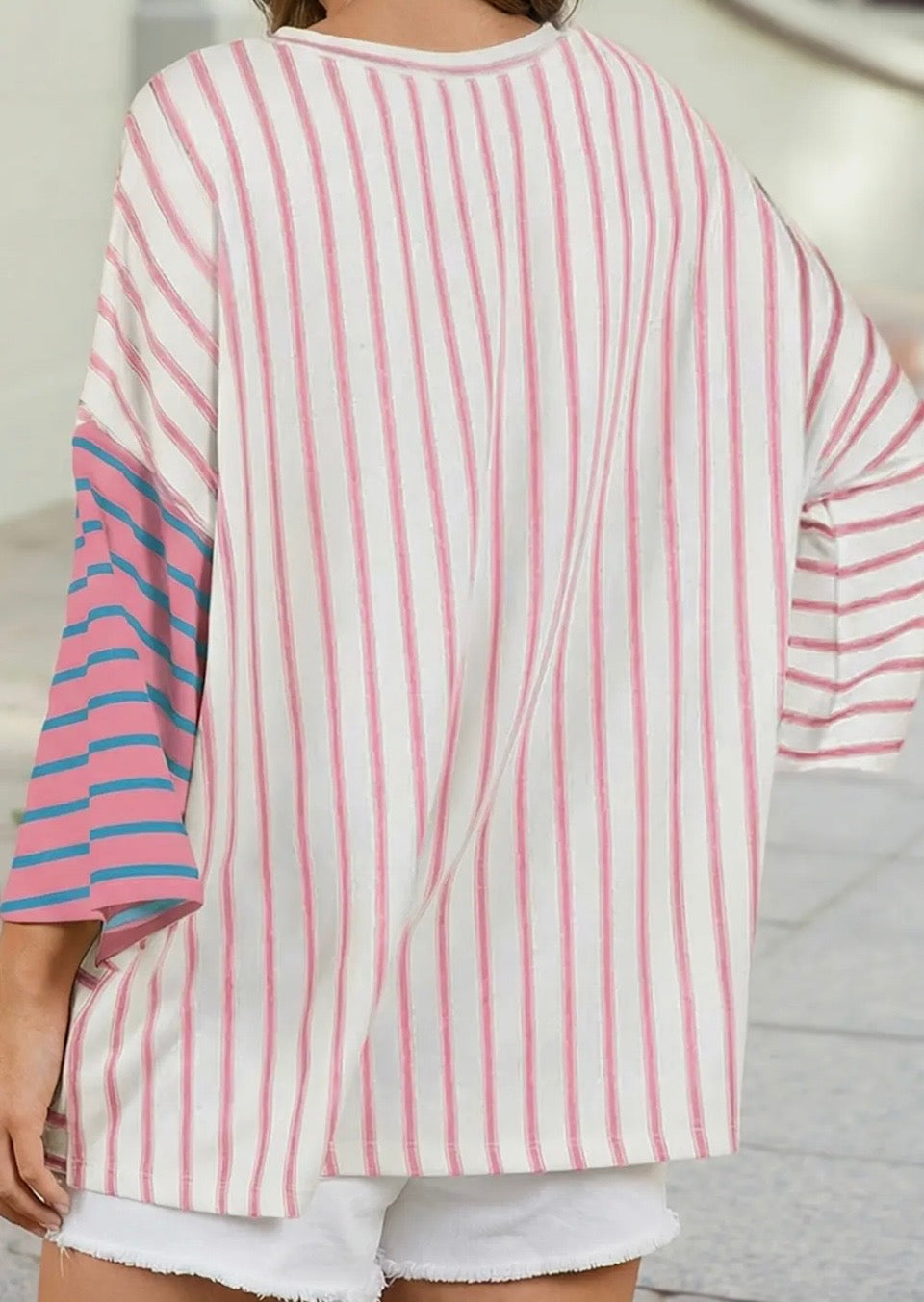 Pink/Blue Stripe Oversized Tee