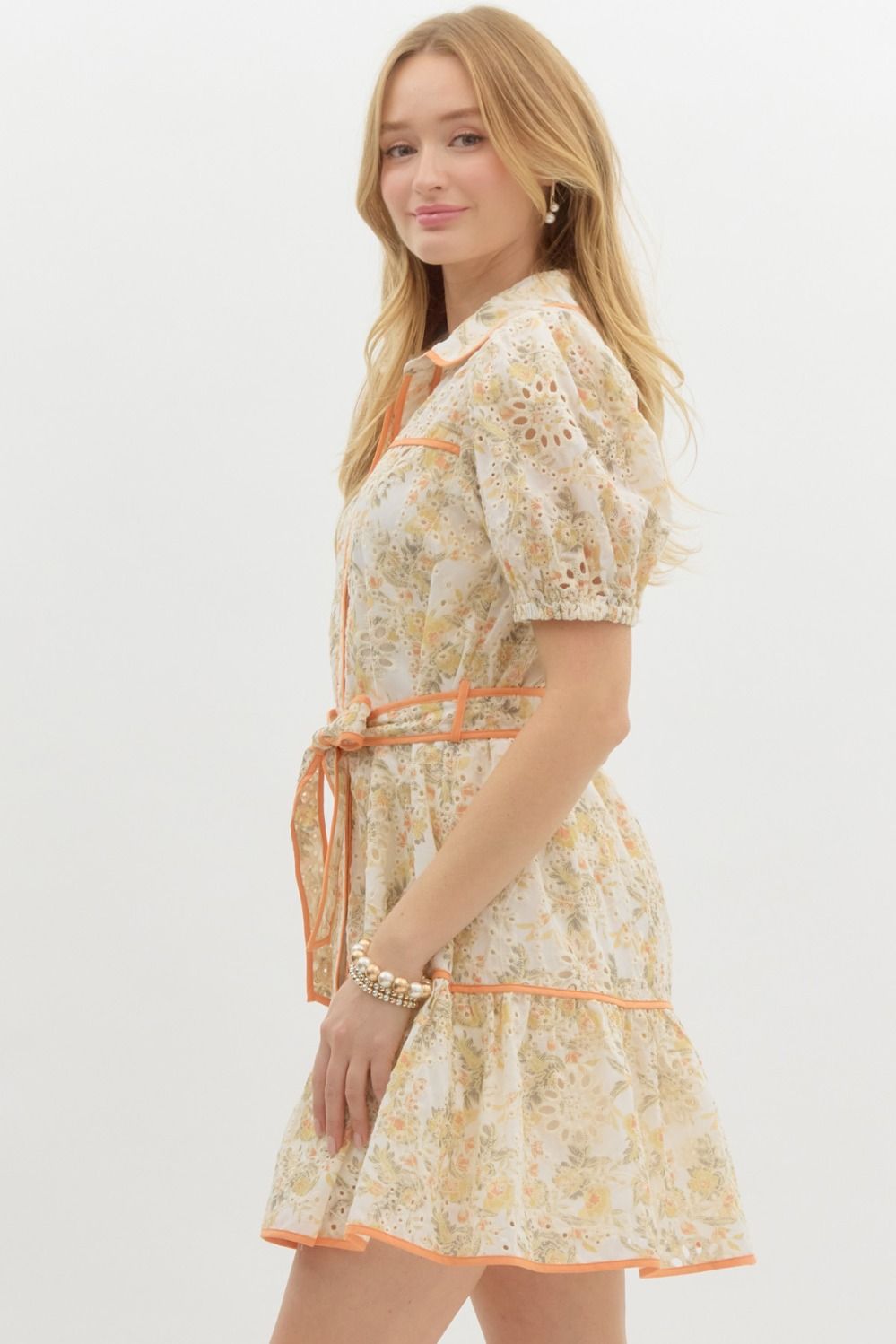 Floral Sleeve Lace Trim Accent Dress