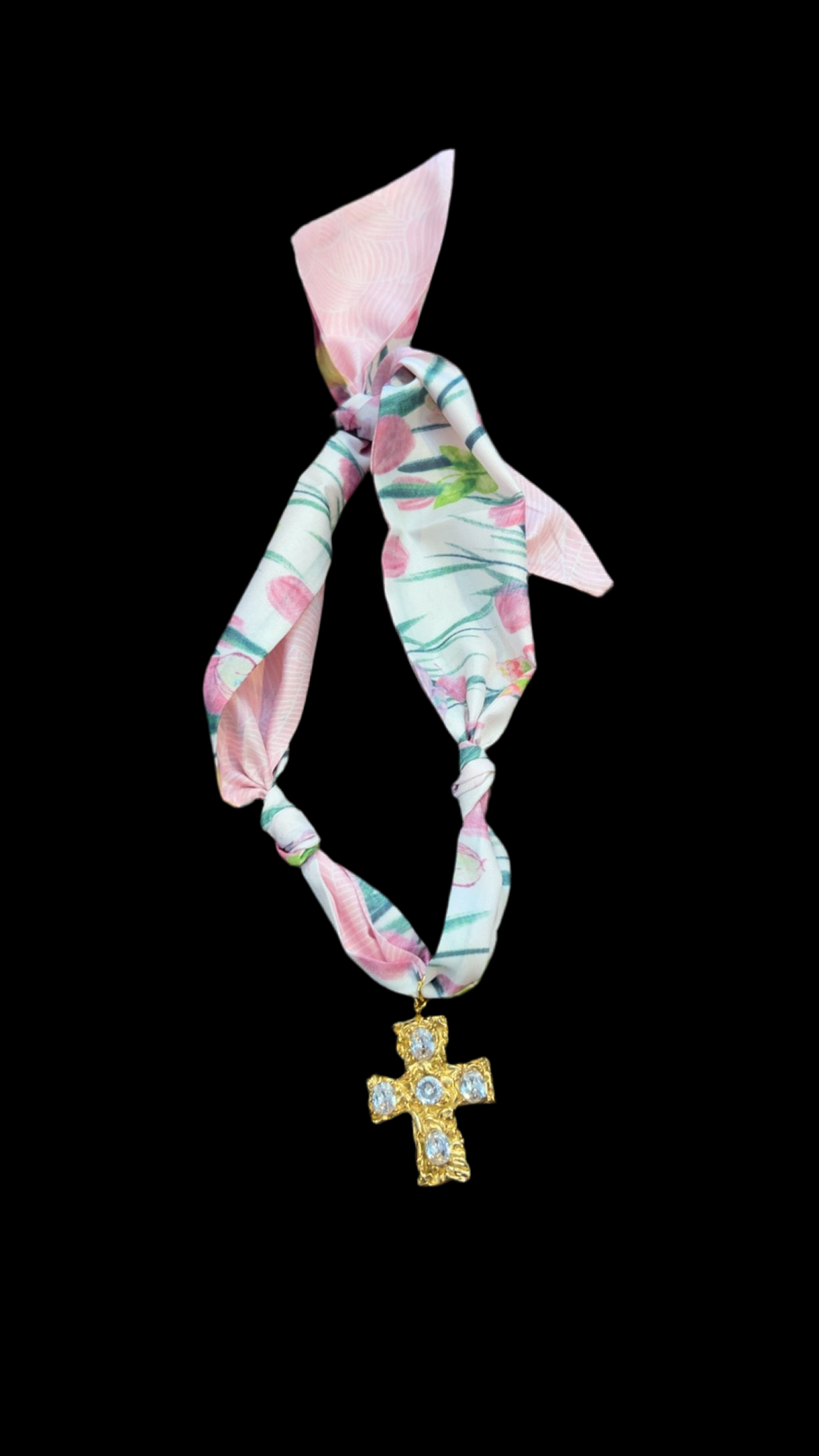 Pink tulip cross scarf necklace