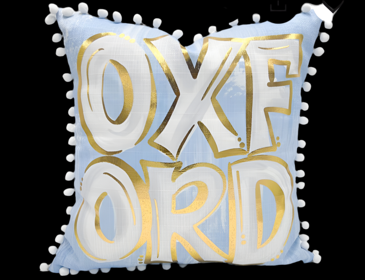 Blue and White Pom Pillow