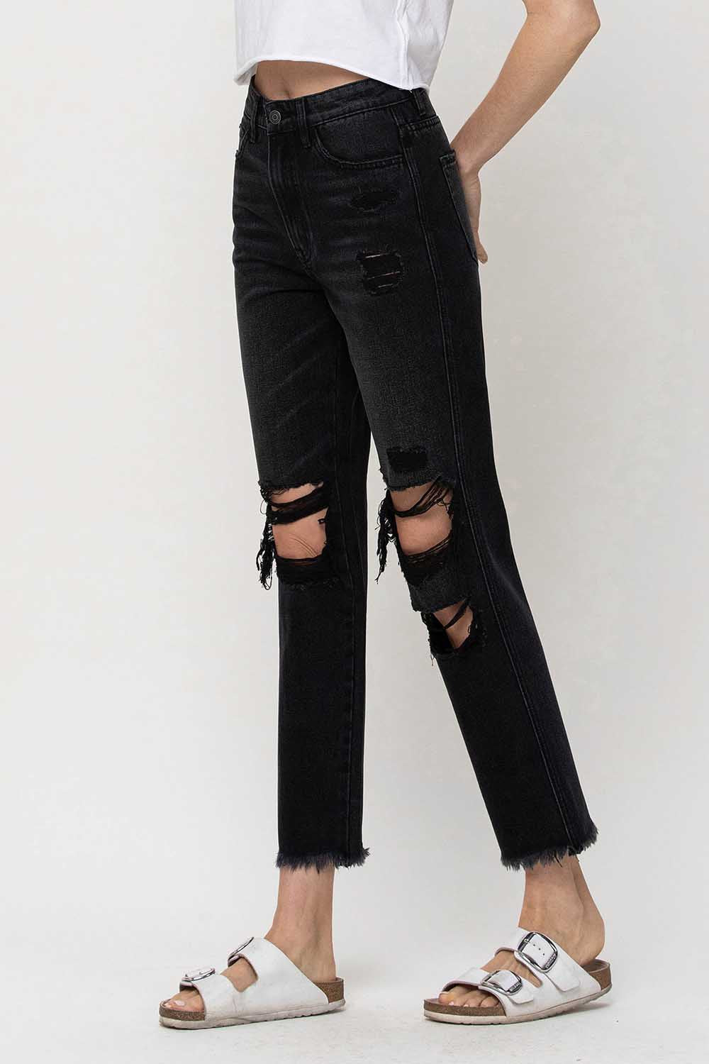 Super High Rise Distressed Straight Jeans