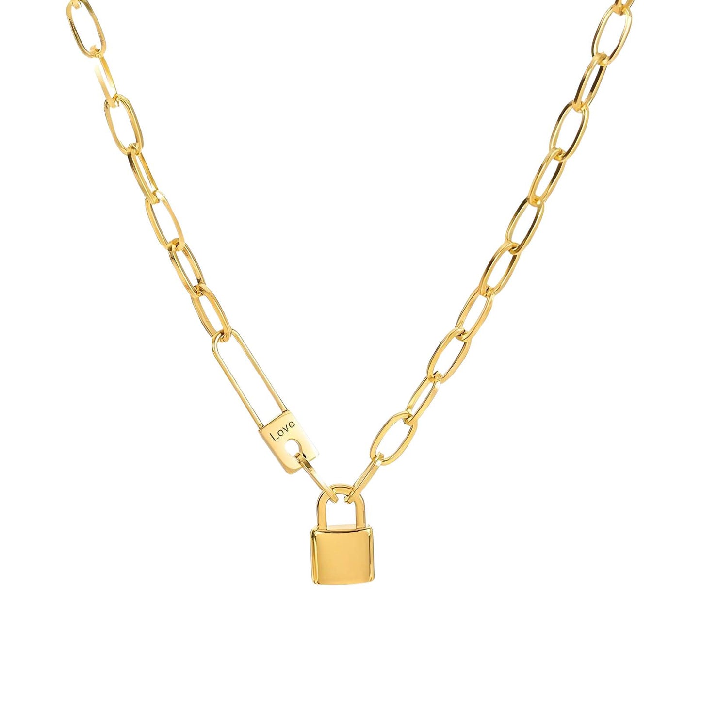 Love Lock Necklace Gold Plated Steel