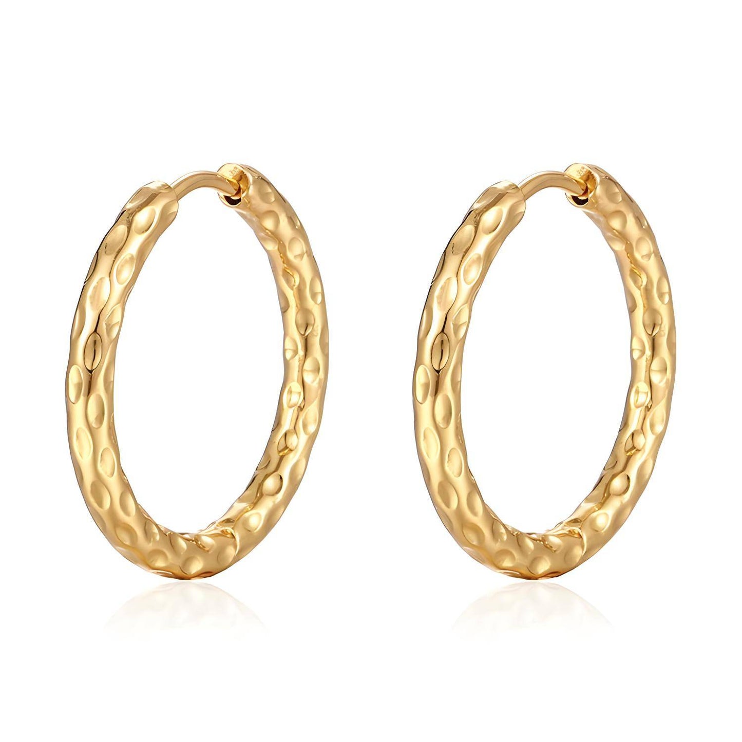 Textured Hoop Earrings 18K Gold Plated Steel