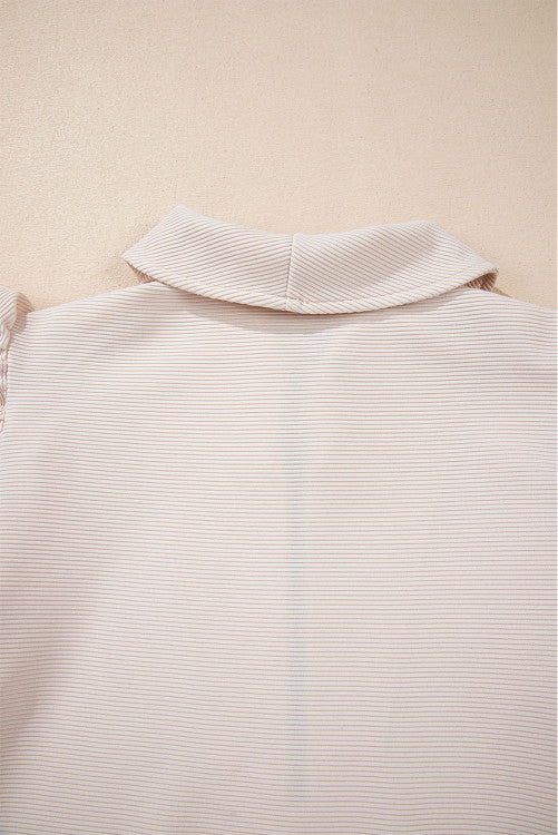 Apricot or Black Textured Ruffle Sleeve Zipped Top and Wide Leg Pants Set