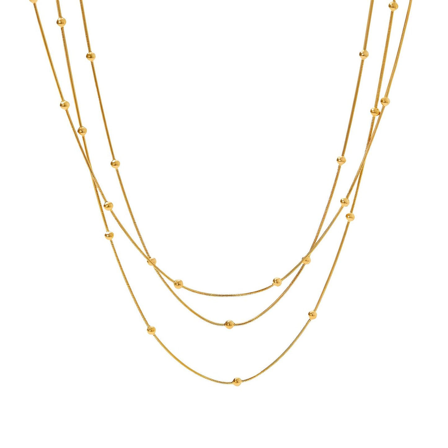 All Gold Beaded Necklace 18K Gold Plated Steel