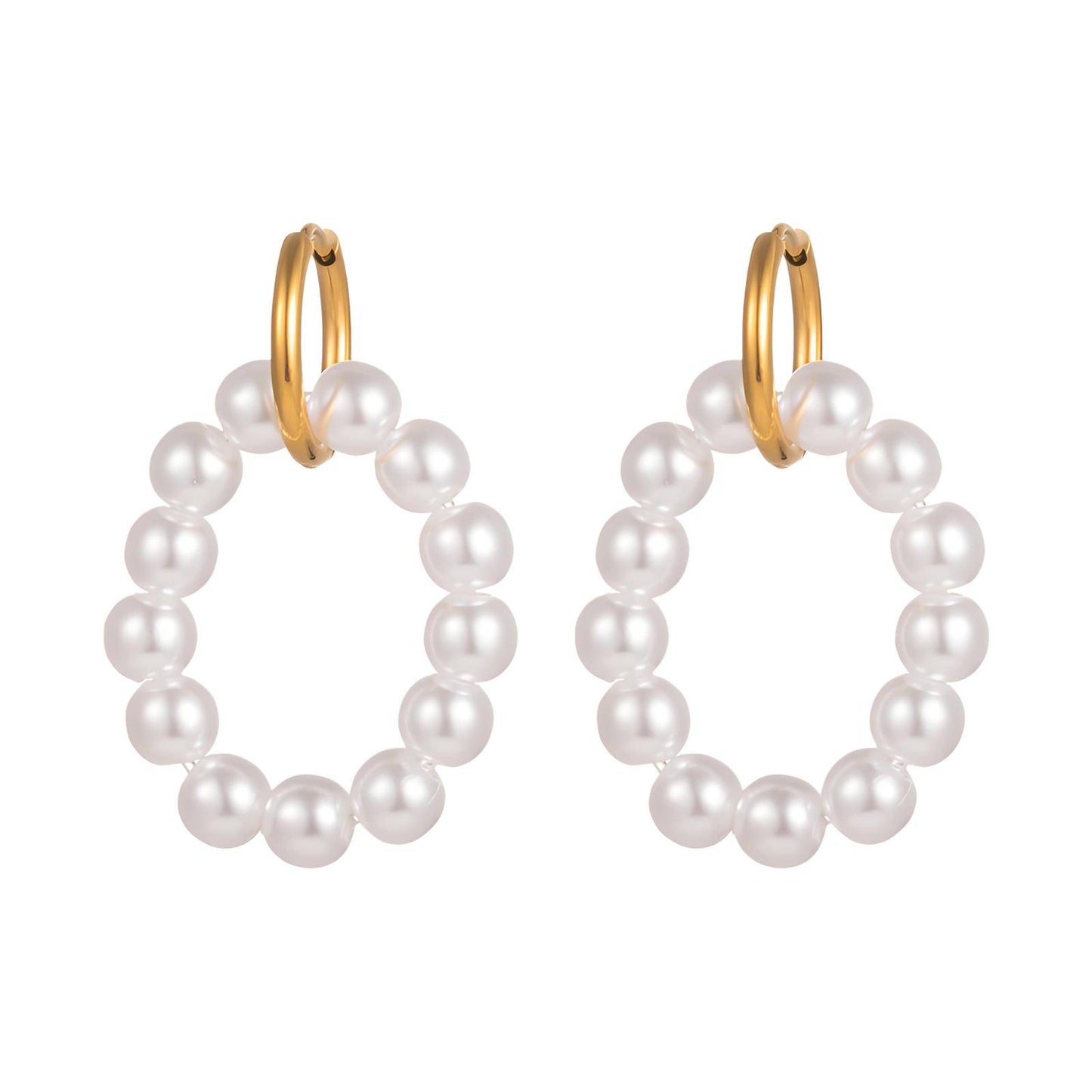 Pearl Hoop Earrings 18K Gold Plated Steel