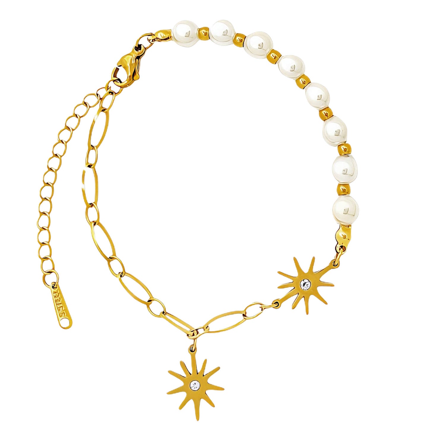 Pearls and Stars Bracelet 18K Gold Plated Steel