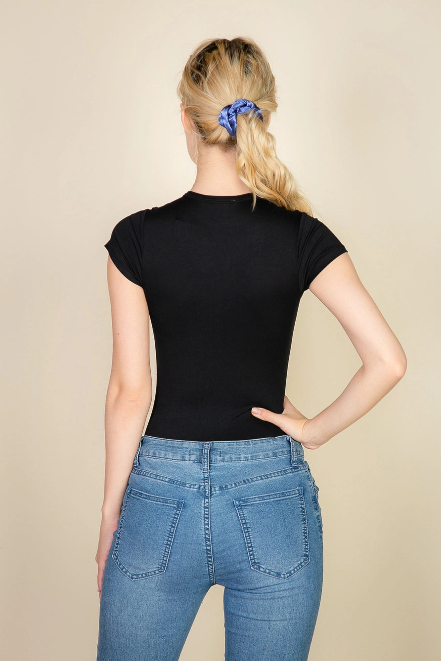 Black Short Sleeve Crew Neck Body Suit