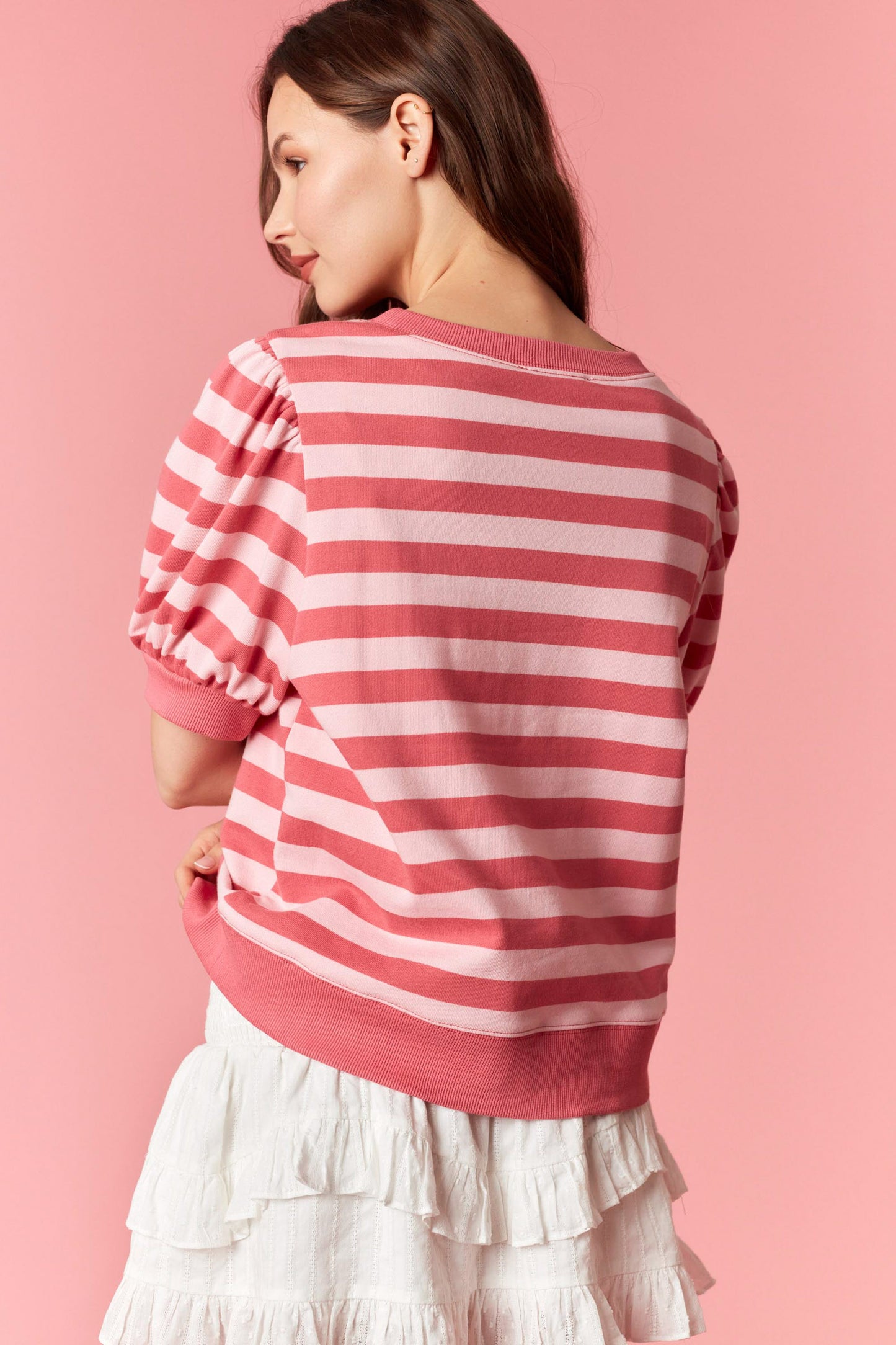 Pink Stripe V Neck Shape Top