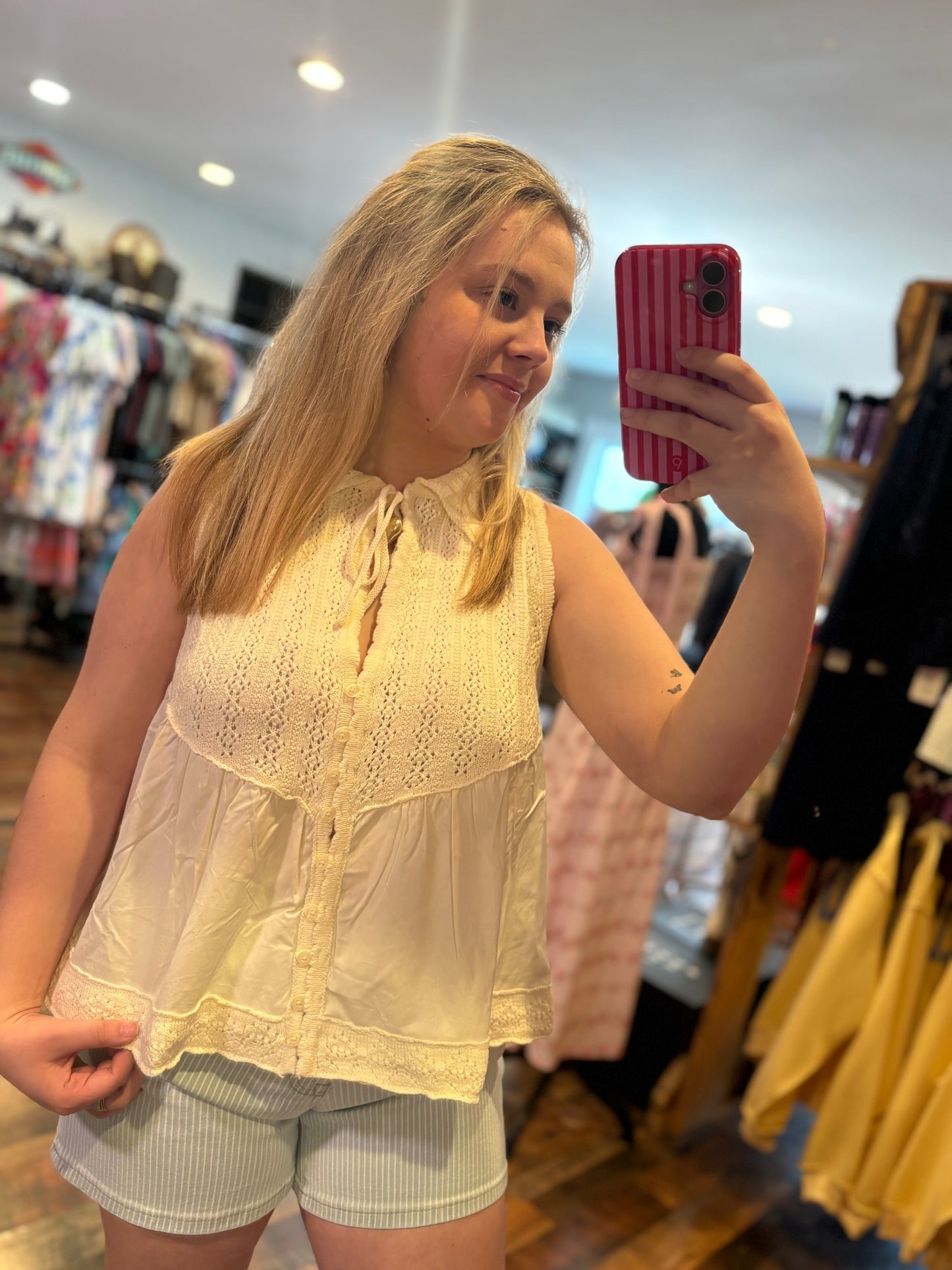Oat Milk Collared V Neck Top