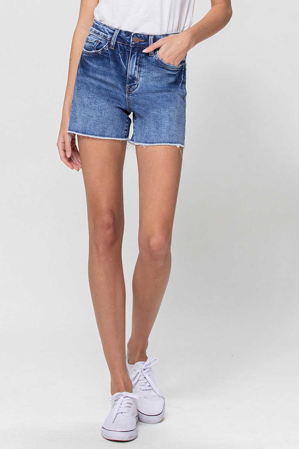 High Rise Stretch Denim Shorts