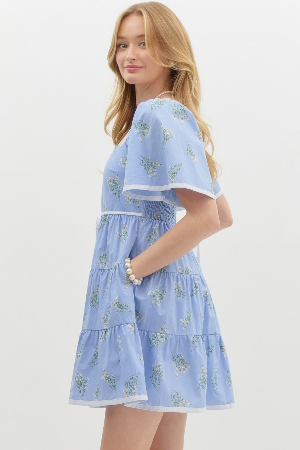 Periwinkle Cotton Floral Mini Dress