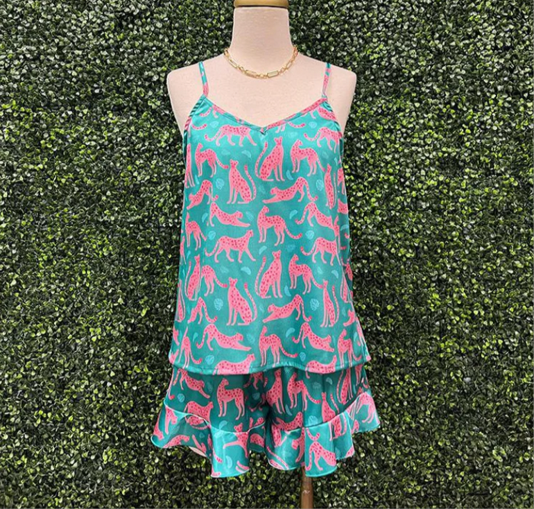 See ya, Cheetah Silky Satin Pajama Tank Set