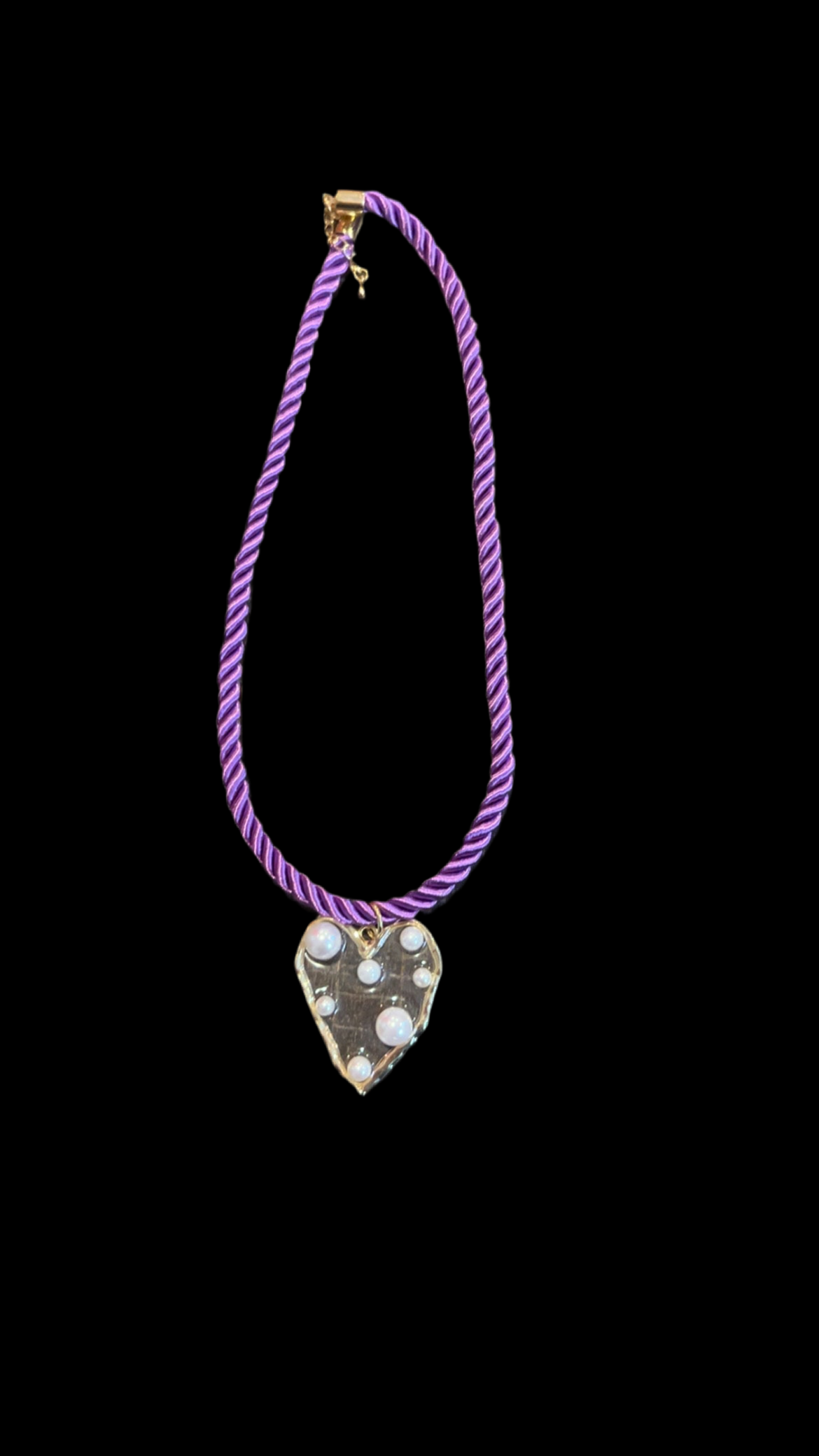 Purple Pearl Heart Rope Necklace