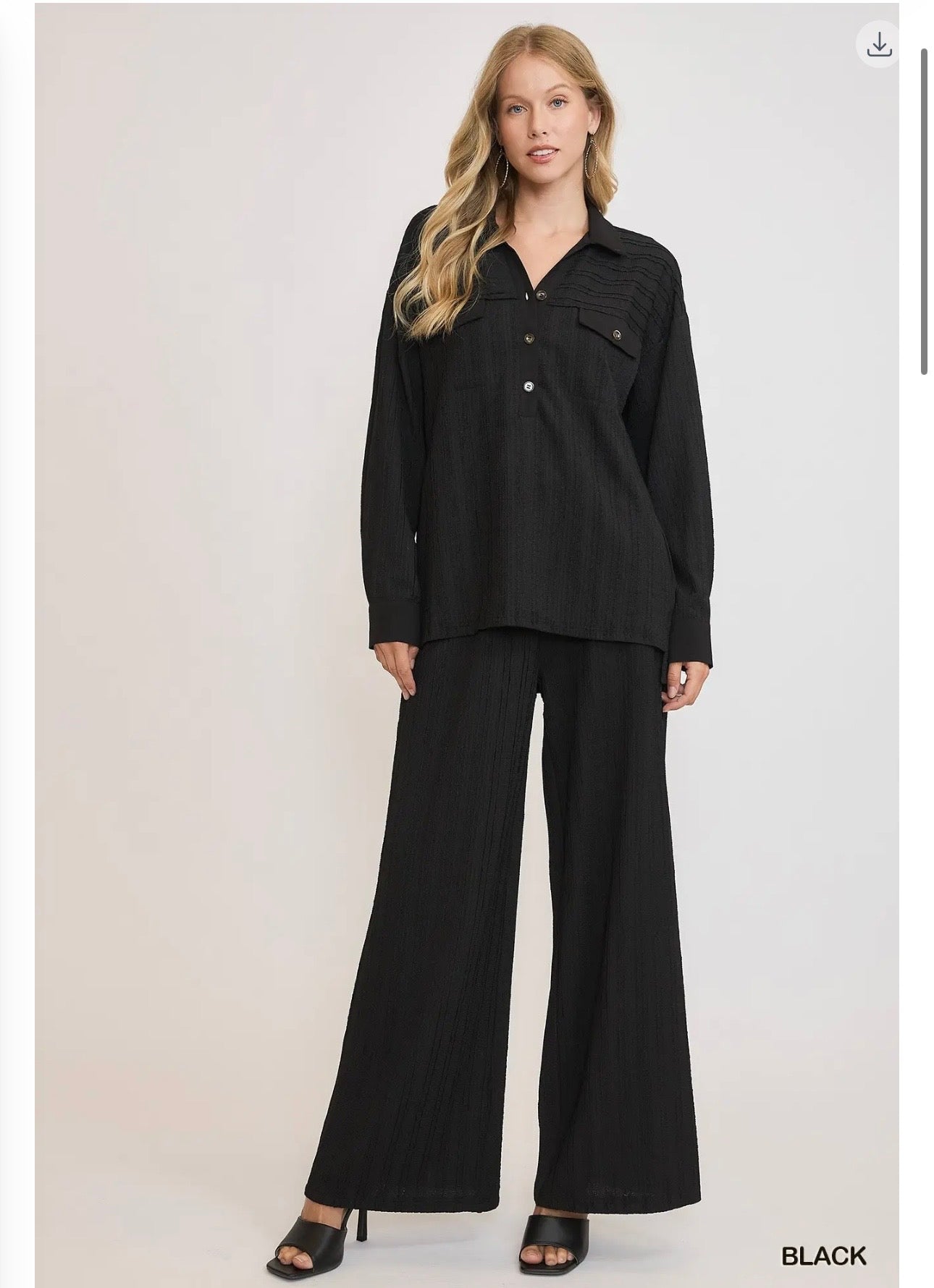 Umgee half button down textured pants set