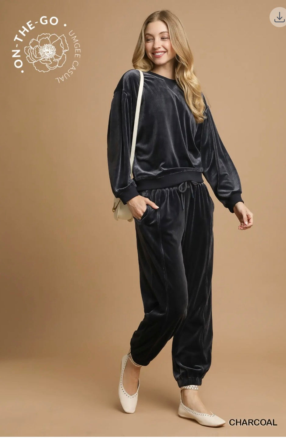 Umgee soft thermal pullover jogger set- charcoal