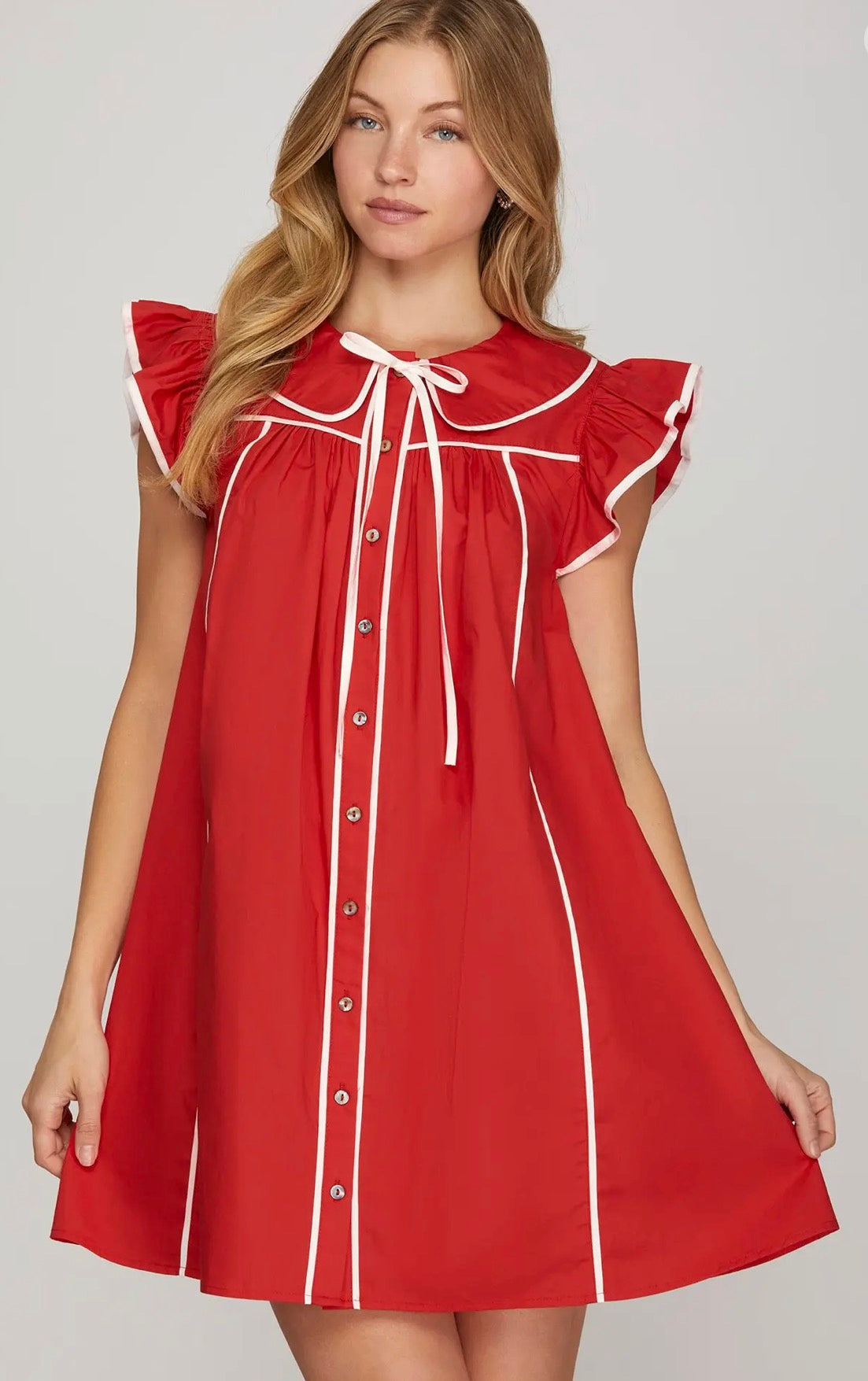 Flutter sleeve poplin mini dress