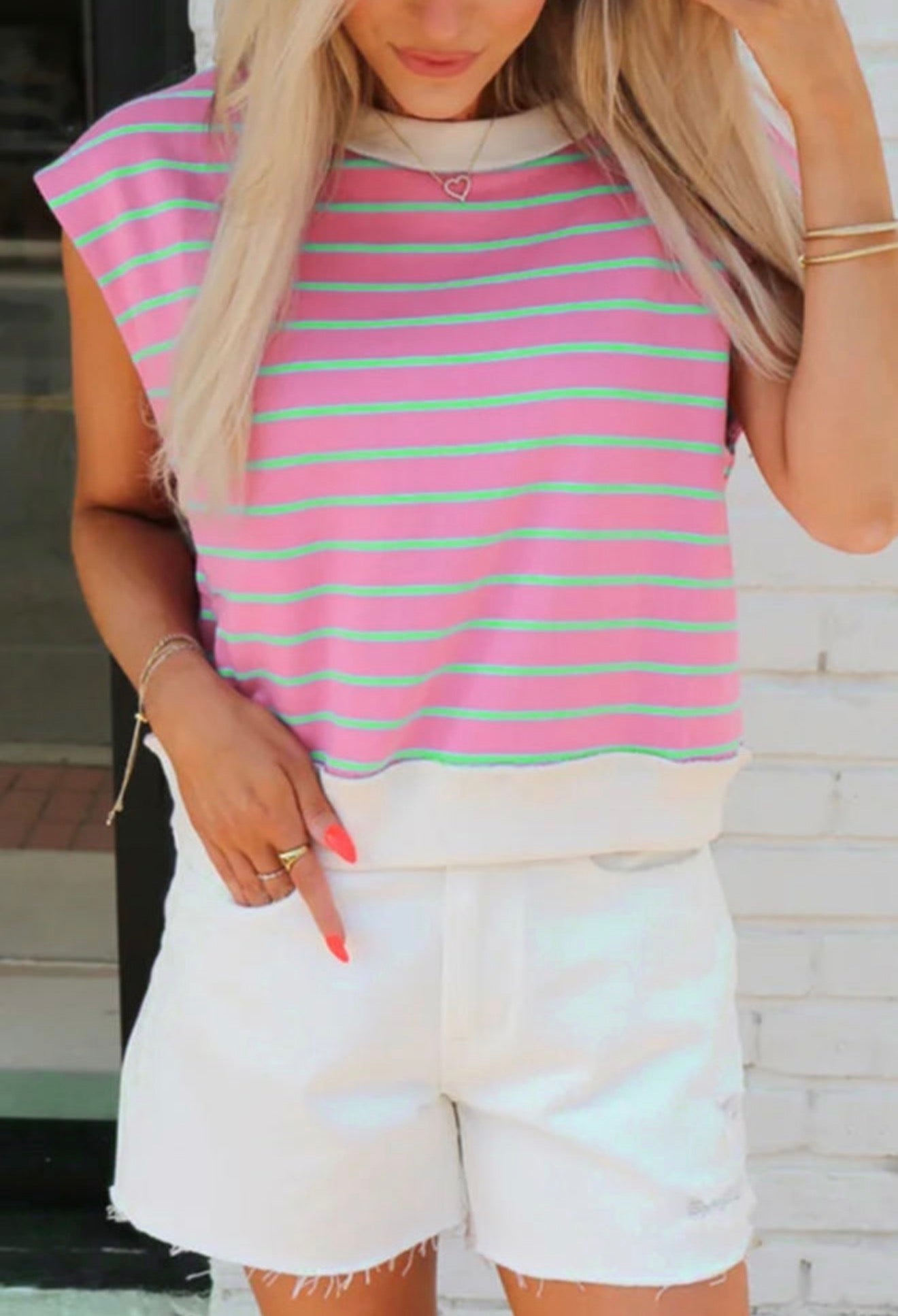 Satchet Pink Striped Crew Neck Top