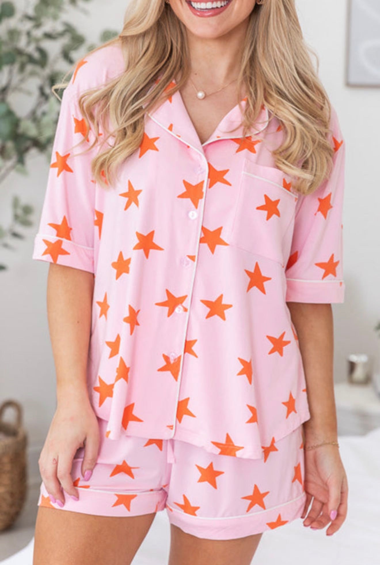 Pink Stars Short Sleeve Pajama Set