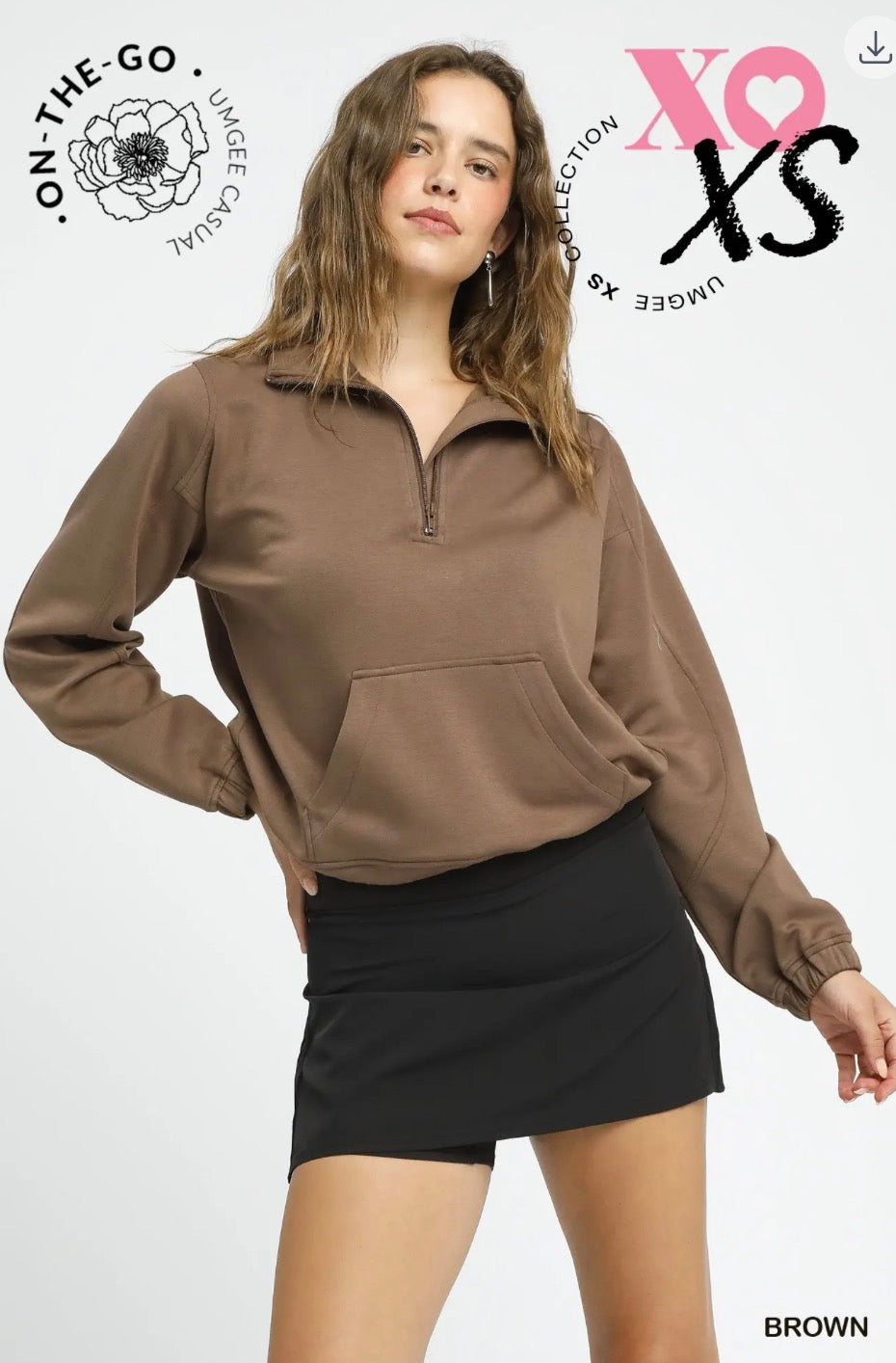Umgee luxe knit half zip pullover- brown