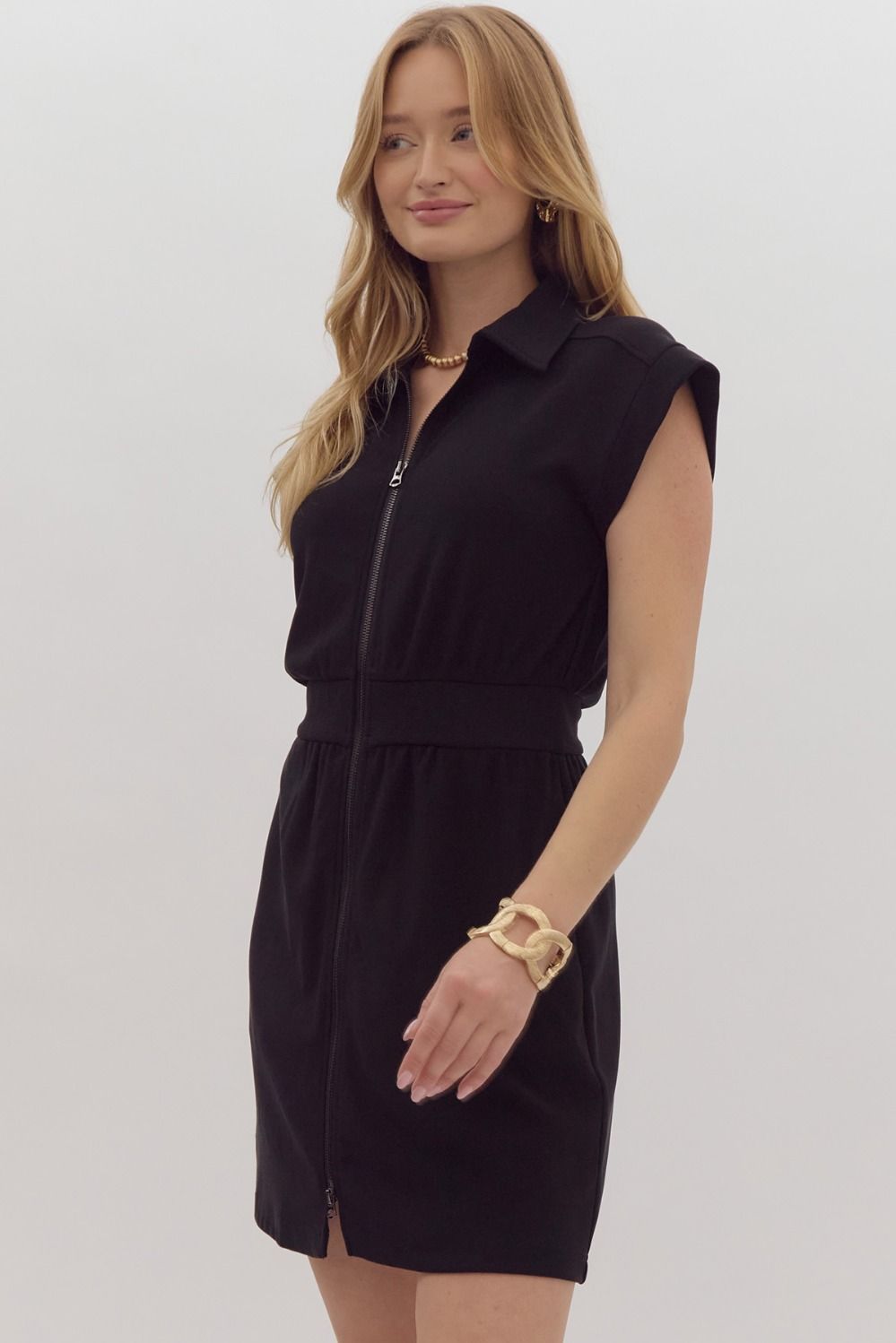 Let It Go Textured Casual Black Dress
