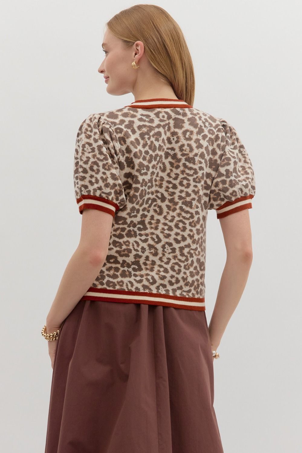 Maroon Leopard Puff Sleeve Blouse