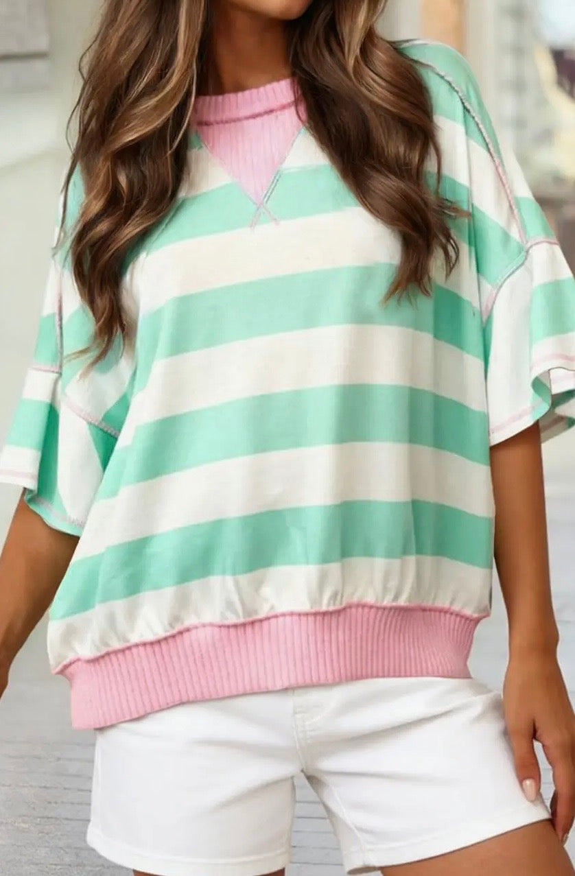 Oversized Pink and Blue Striped Blouse
