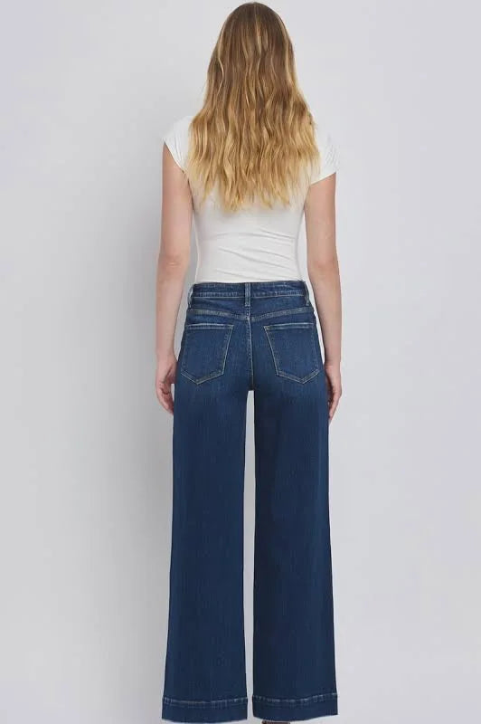 High Rise Front Patch Pocket Wide Trousers