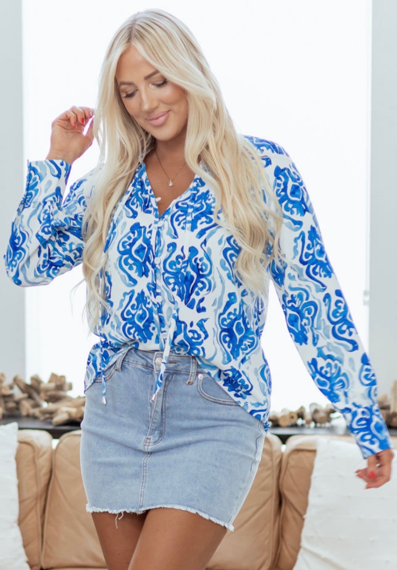 Sky Blue V Neck Blouse