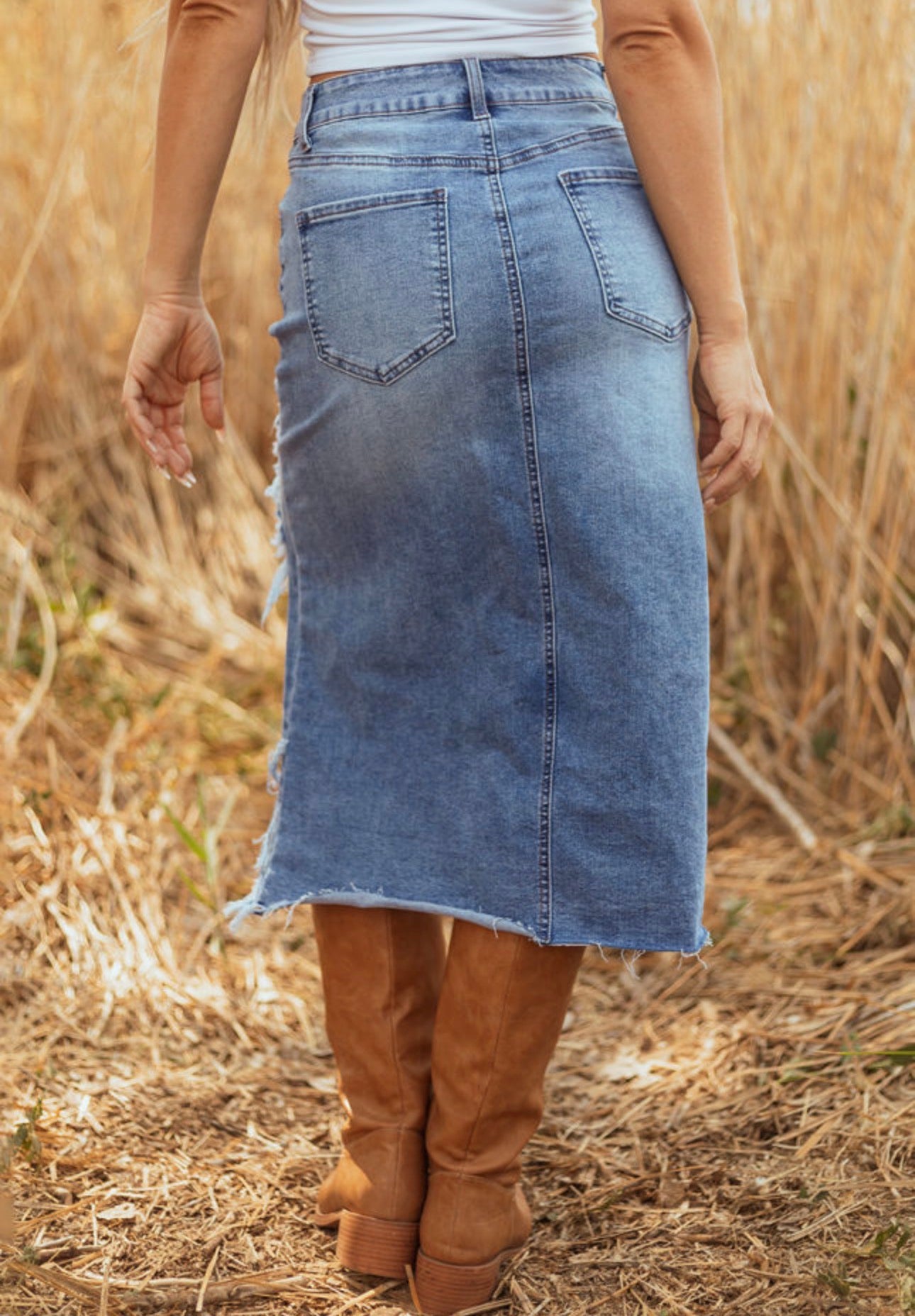 Distressed blue Jean skirt