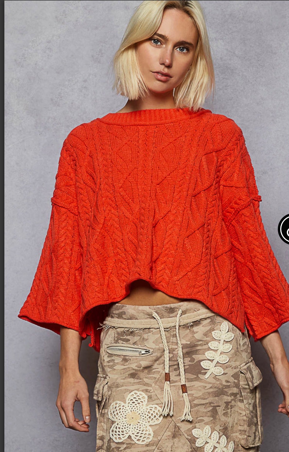 POL cozy cable knit cropped sweater- hot coral
