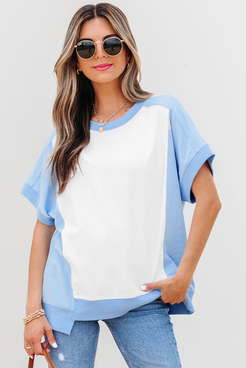 Sky Blue Exposed Seam T Shirt