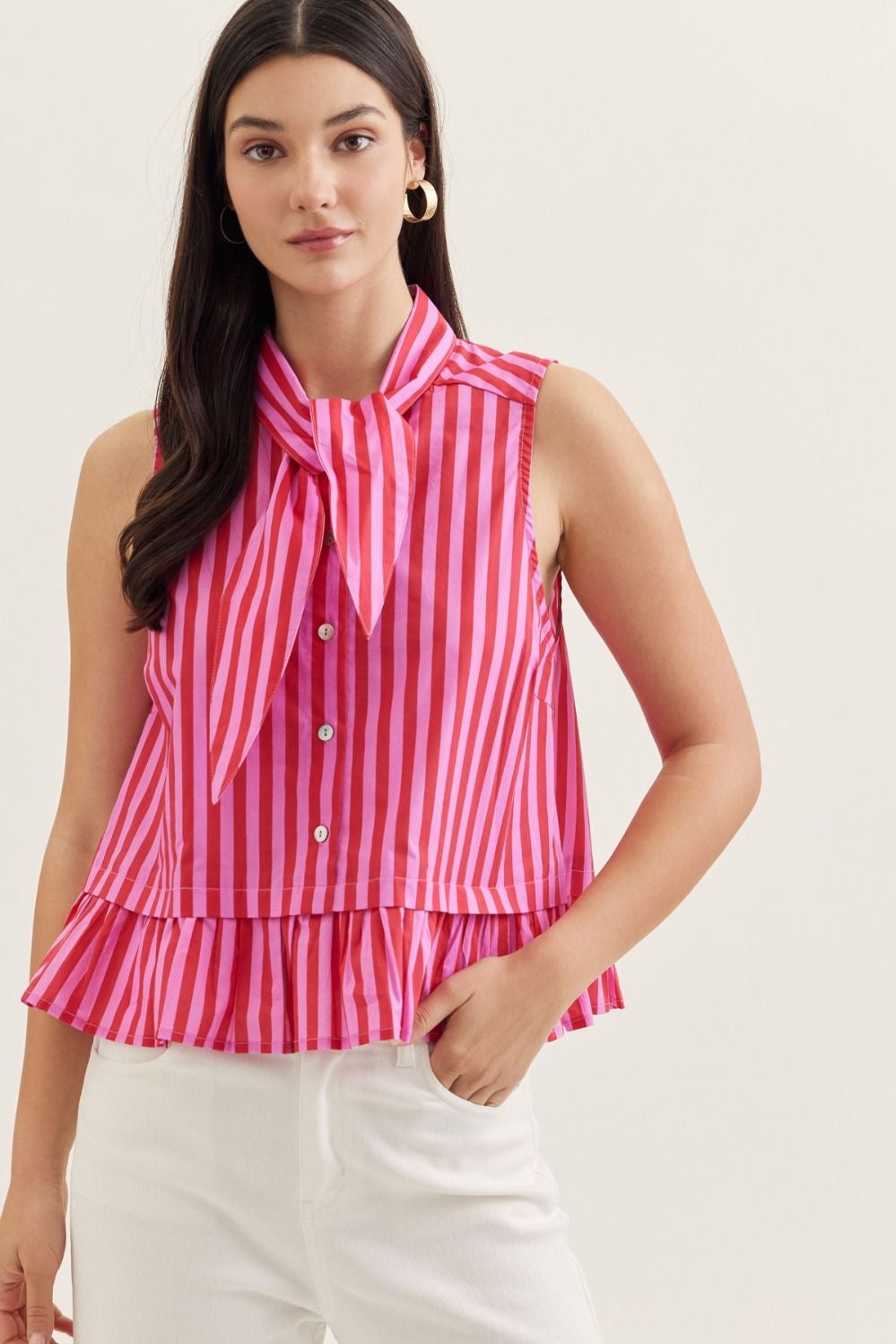 Red/Pink Tie Blouse