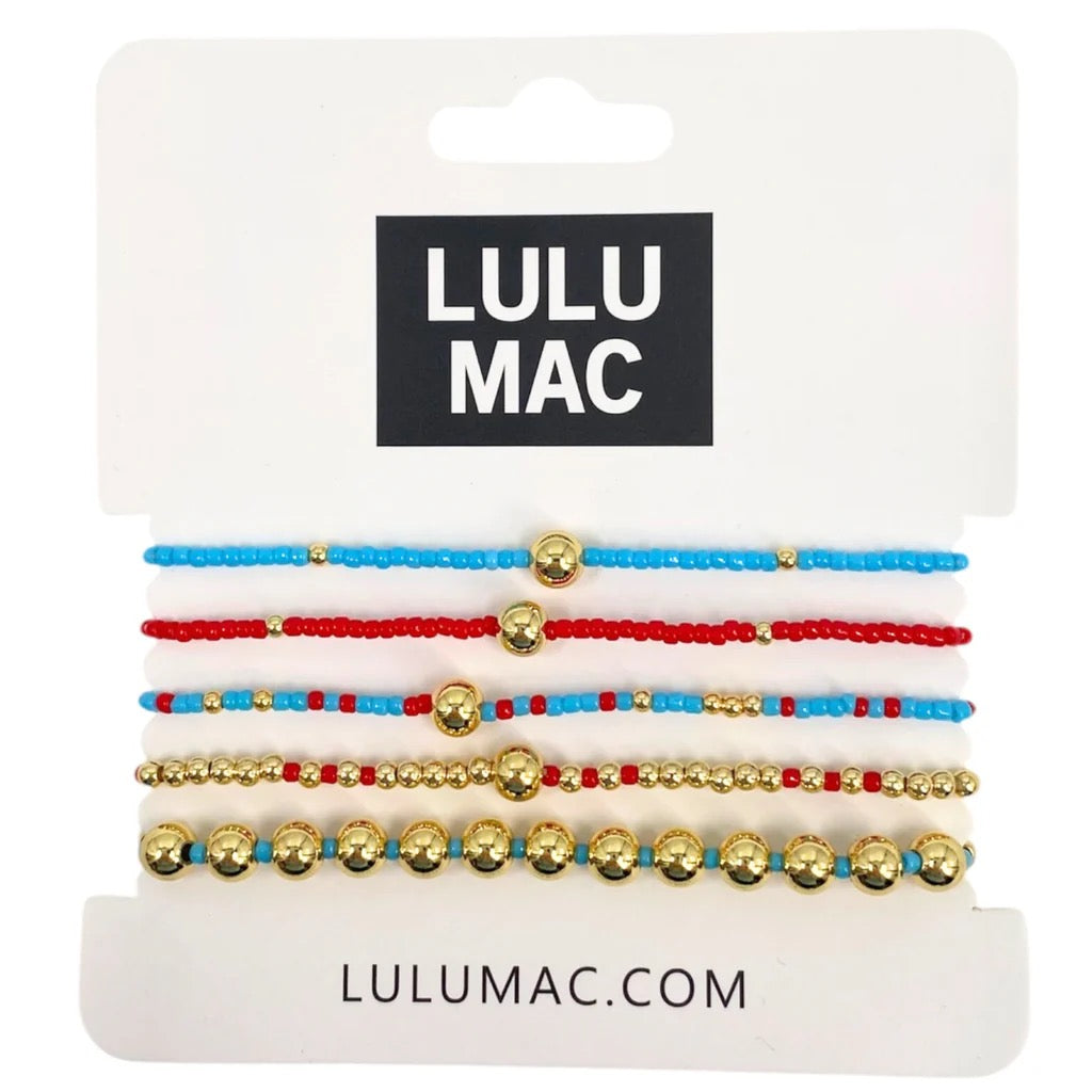 Red and Powder Blue Bracelet Set