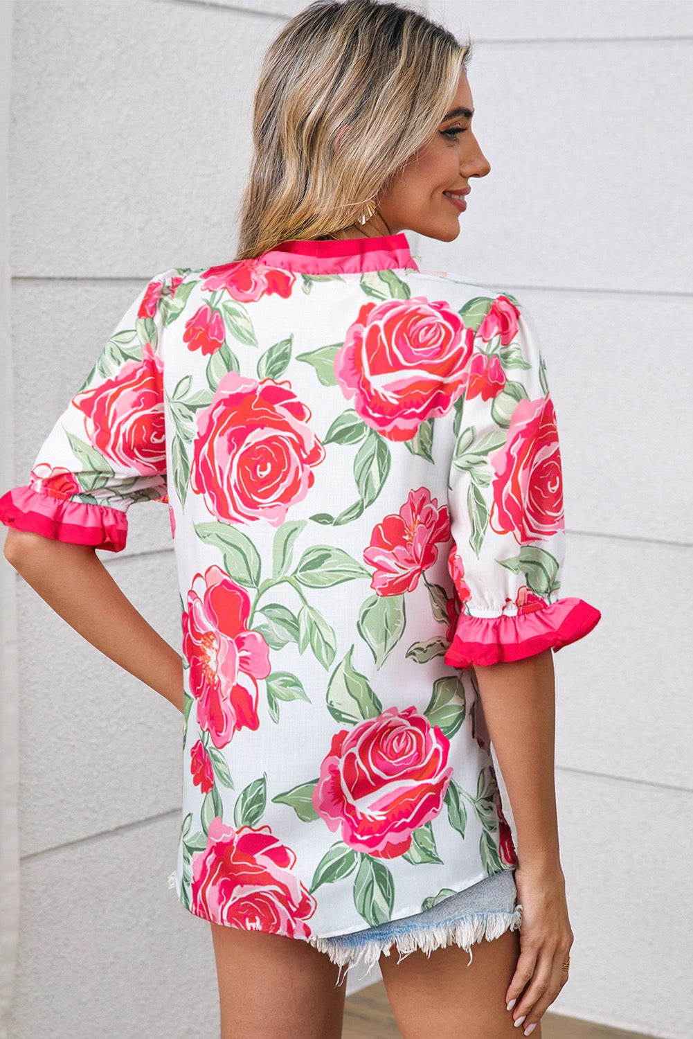 Rose Floral Short Sleeve Blouse