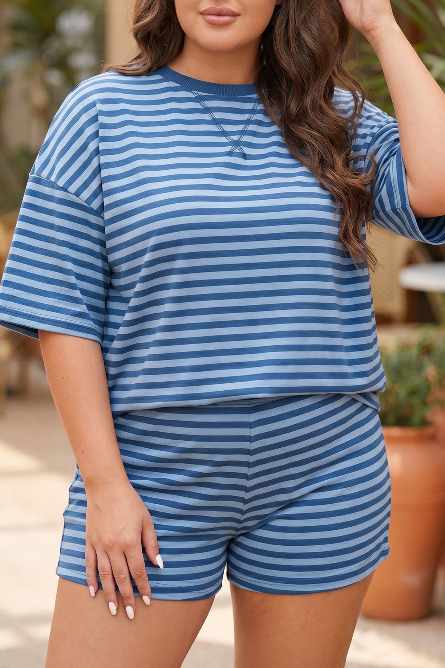 Blue Stripe Drop Shoulder Set
