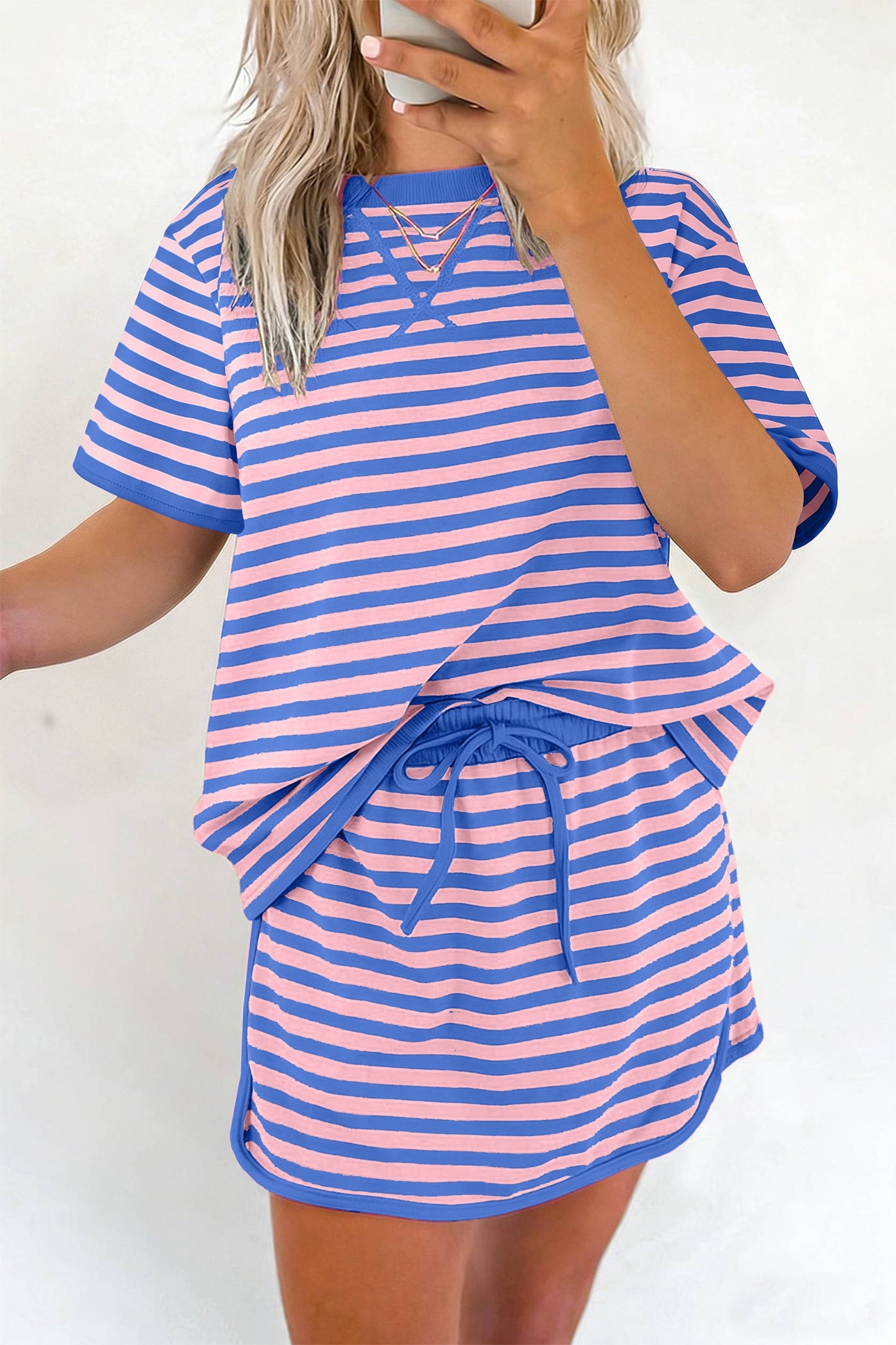 Pink/Blue Striped Skirt Set