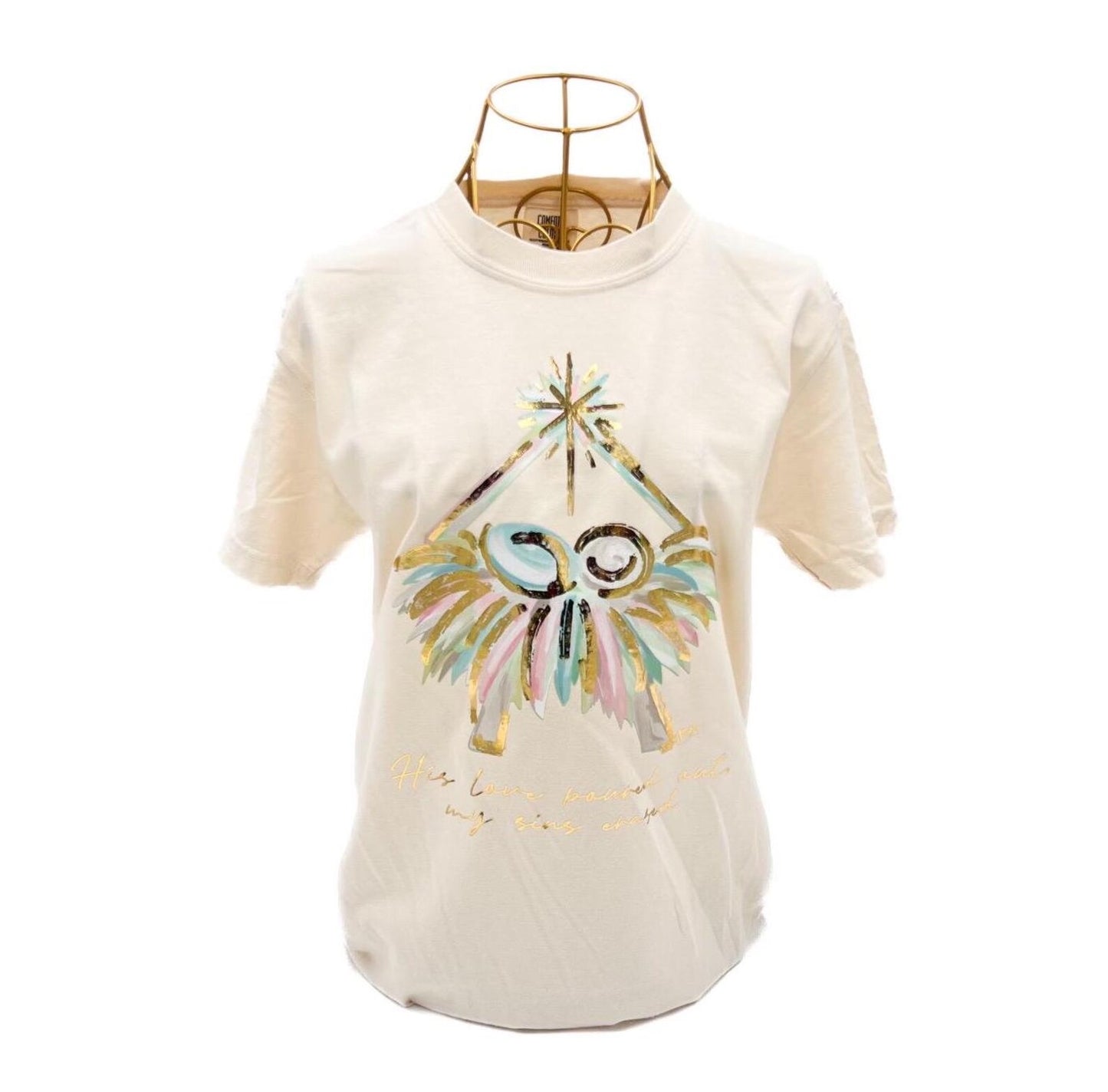 Comfort Colors Short Sleeve T-shirt Mint Gold Foil Pastel Baby Jesus:Teal