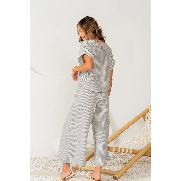Grey/White Boxy Stripe Top Plus