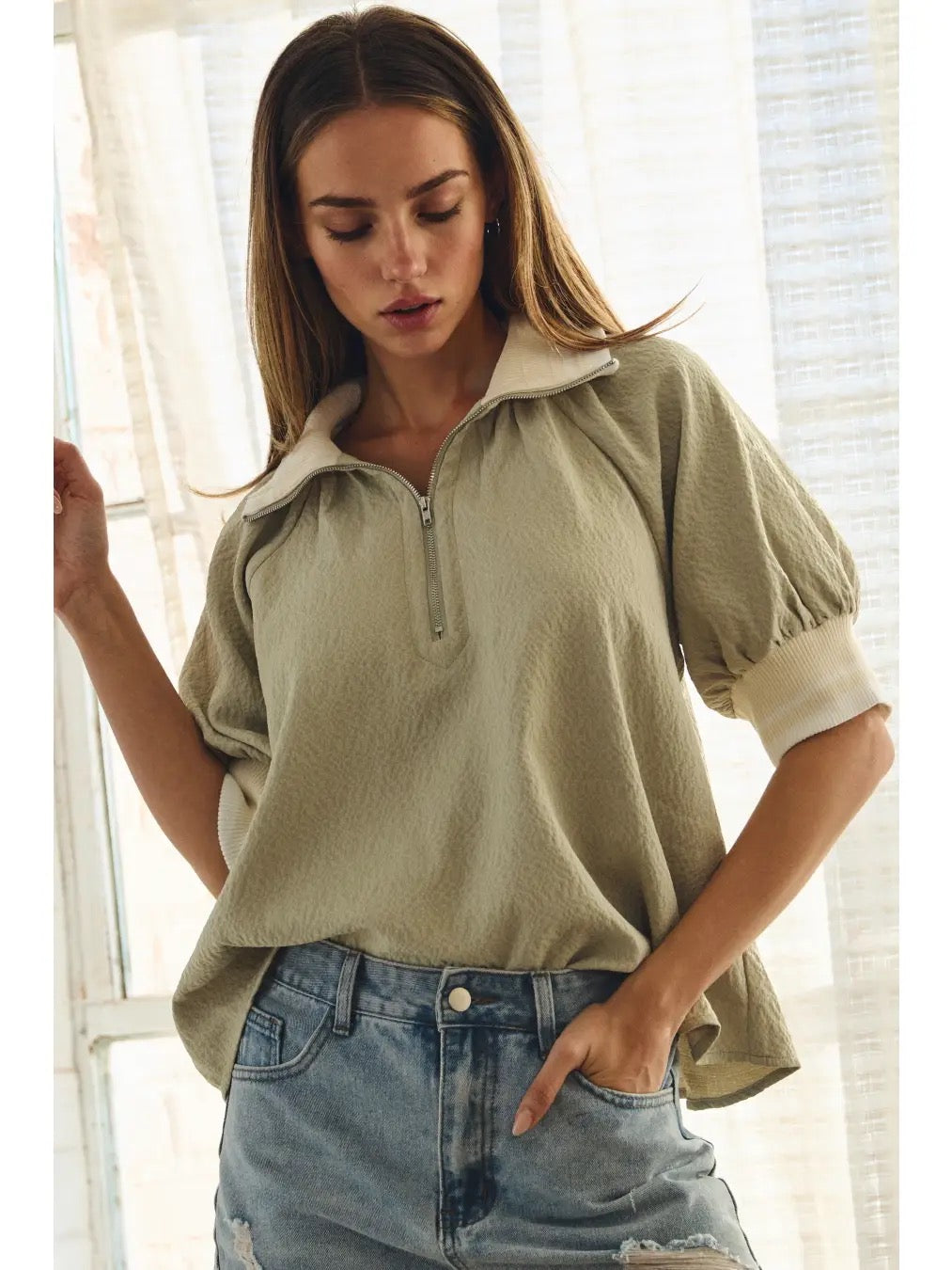 Sage Combo half Zip Top