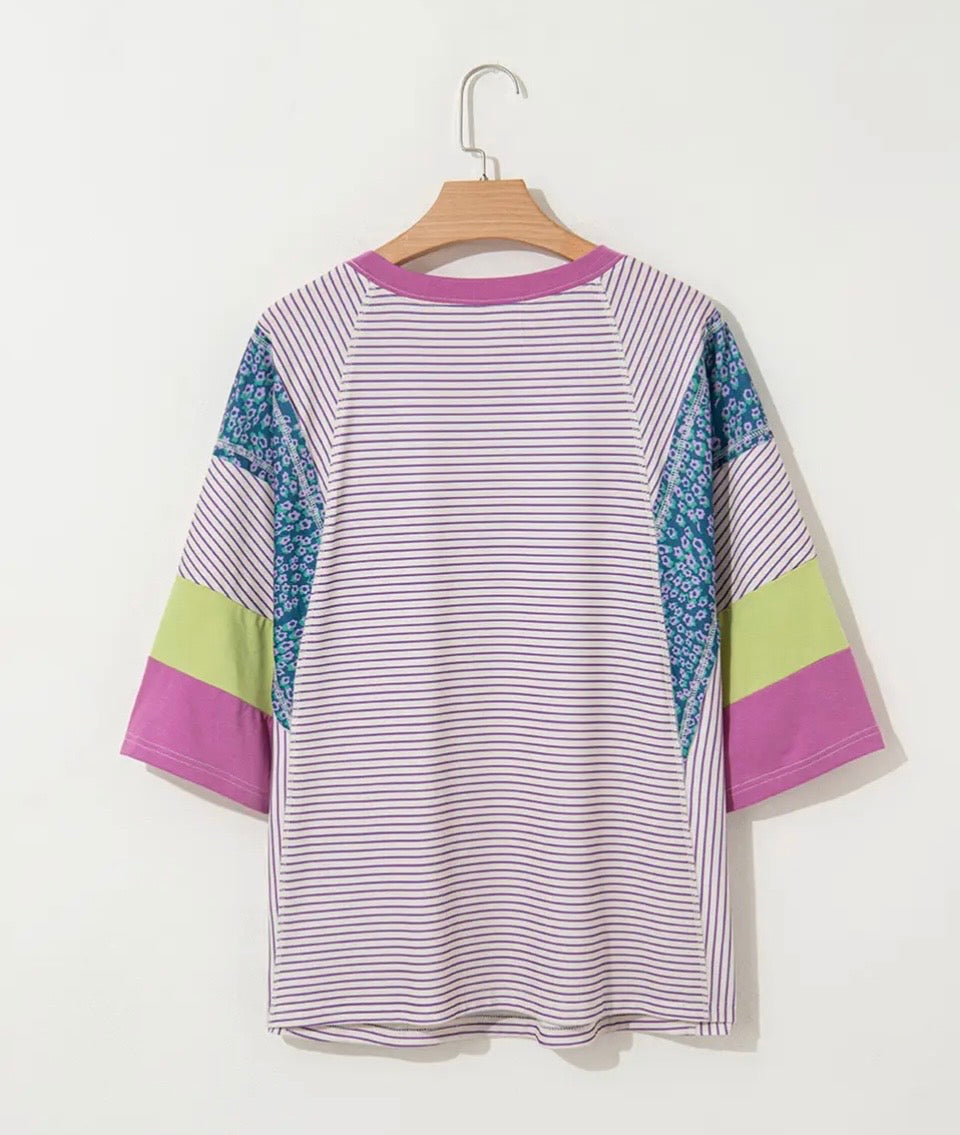 Floral Color block patchwork top