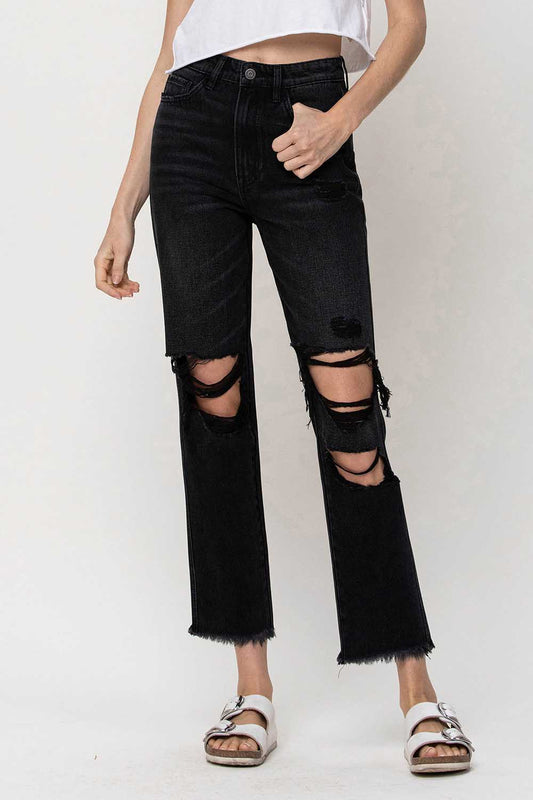 Super High Rise Distressed Straight Jeans