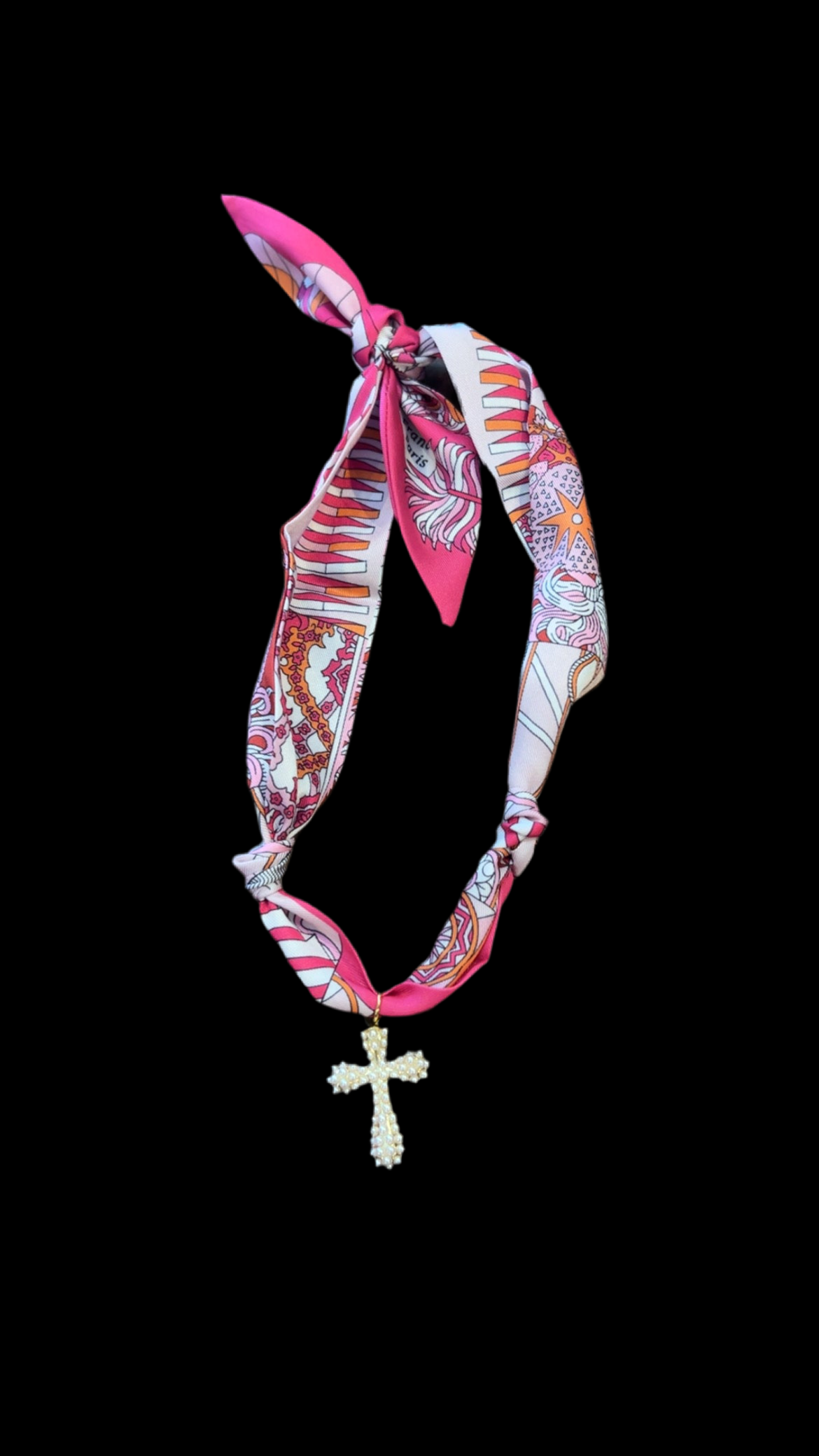 France Paris pearl cross scarf necklace