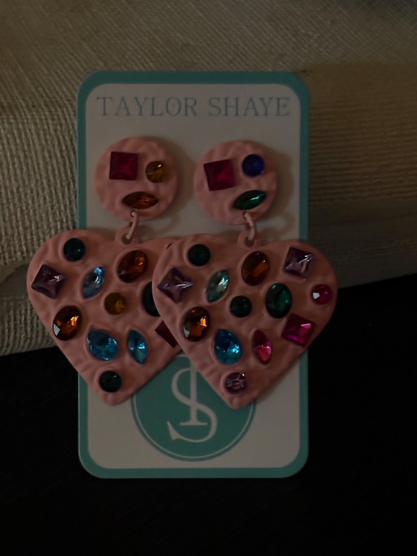 Pink Bedazzled Heart Earrings