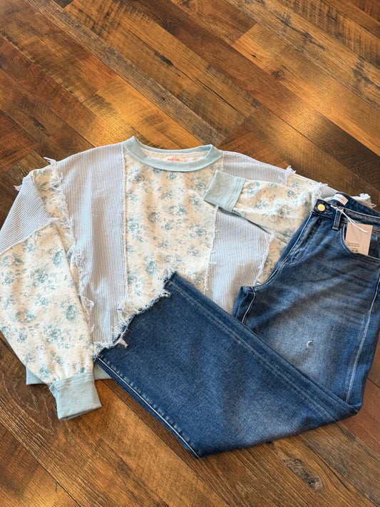 Aqua Denim Patchwork Top