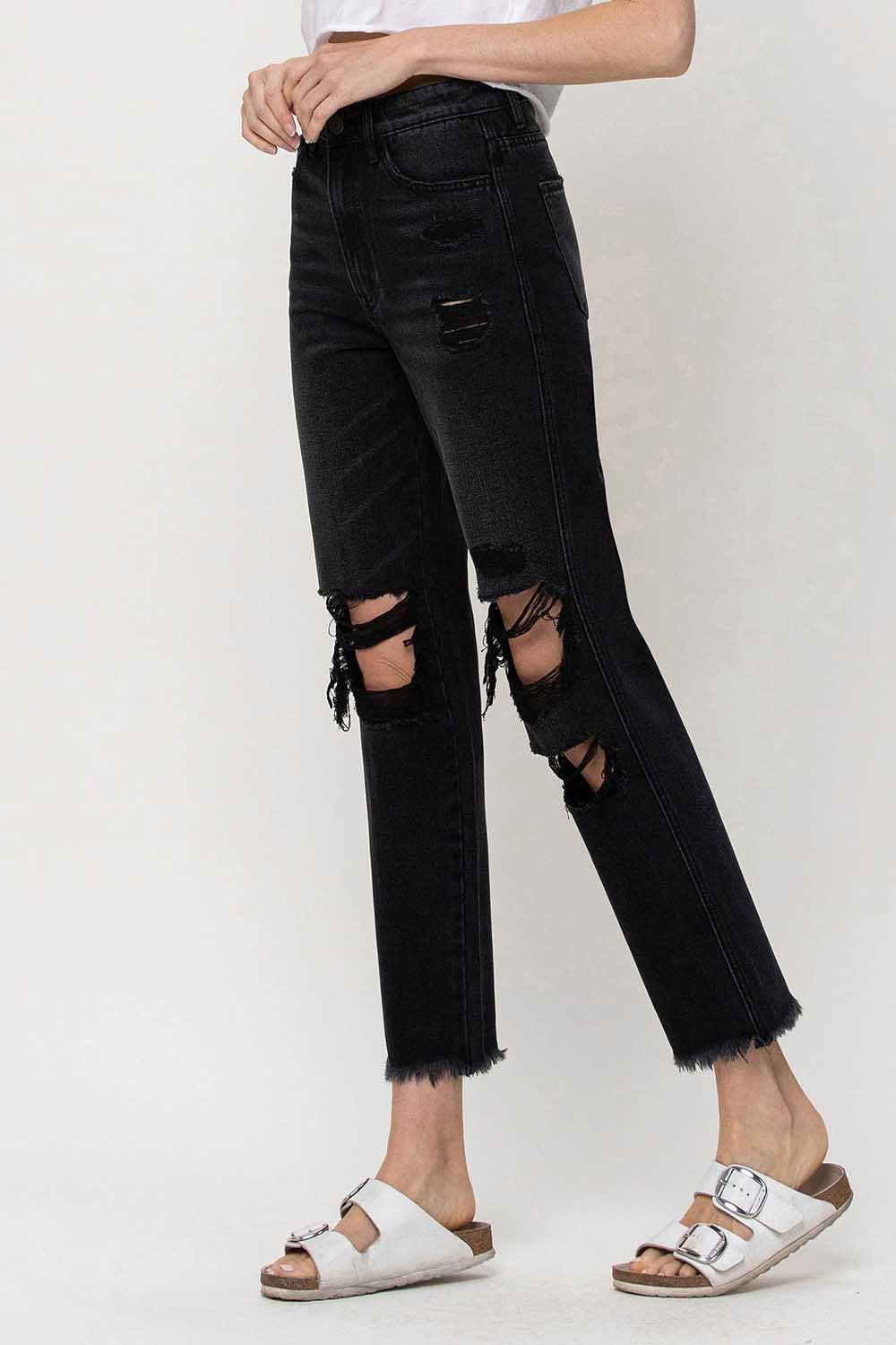 Super High Rise Distressed Straight Jeans