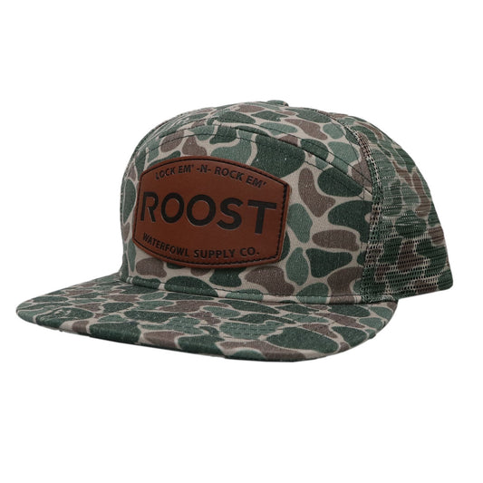 Roost 7 Panel Leather Camo Mesh Hat| Camo