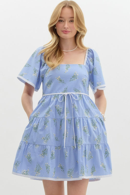 Periwinkle Cotton Floral Mini Dress